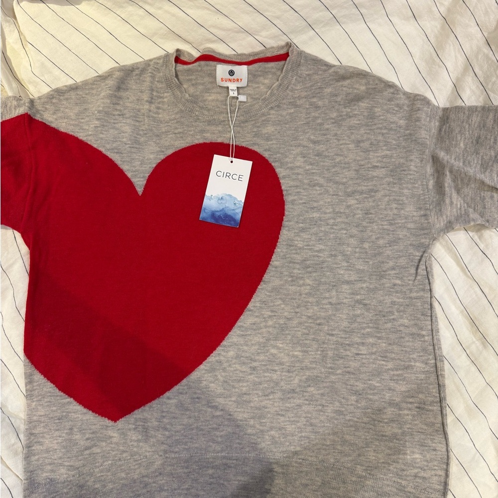 Sundry Heather Grey Heart + Star Sweater